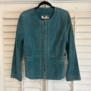 Bradley Teal Leather Lace‎ Detail Jacket Size Medium